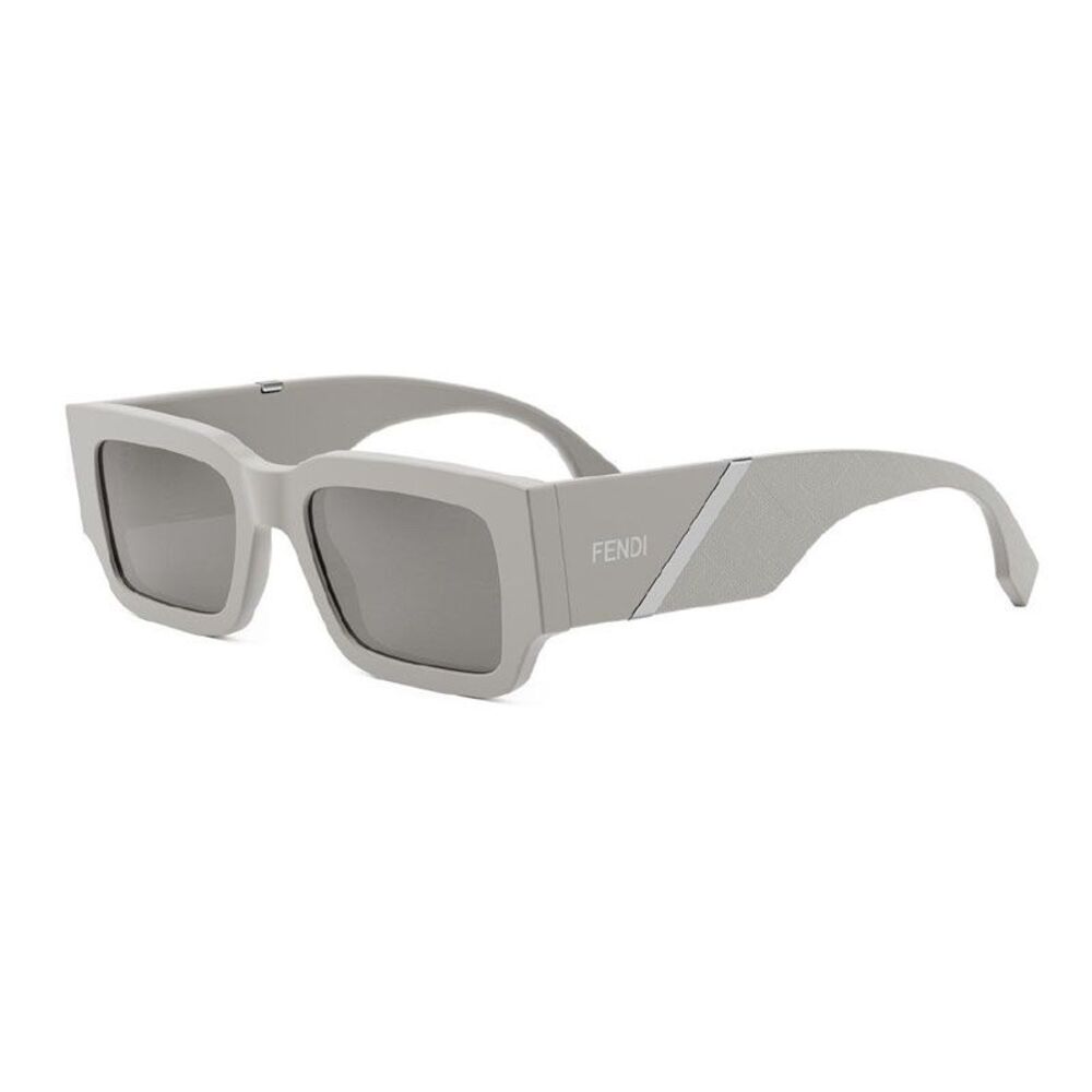 Fendi Sunglasses Square Full Rim, Light Grey Frame and Grey Mirror Lens